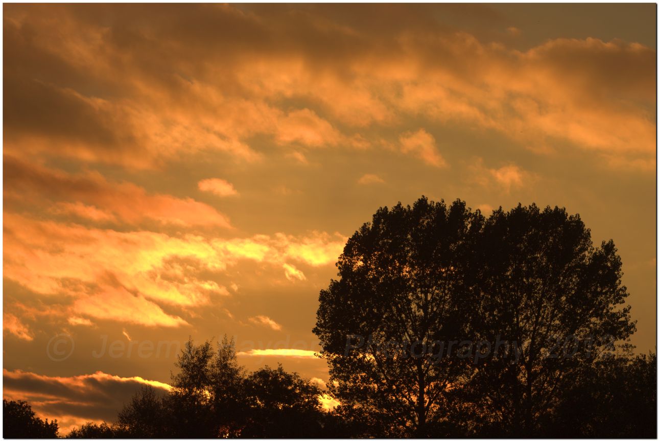 Golden autumn sunset on a cloudy day