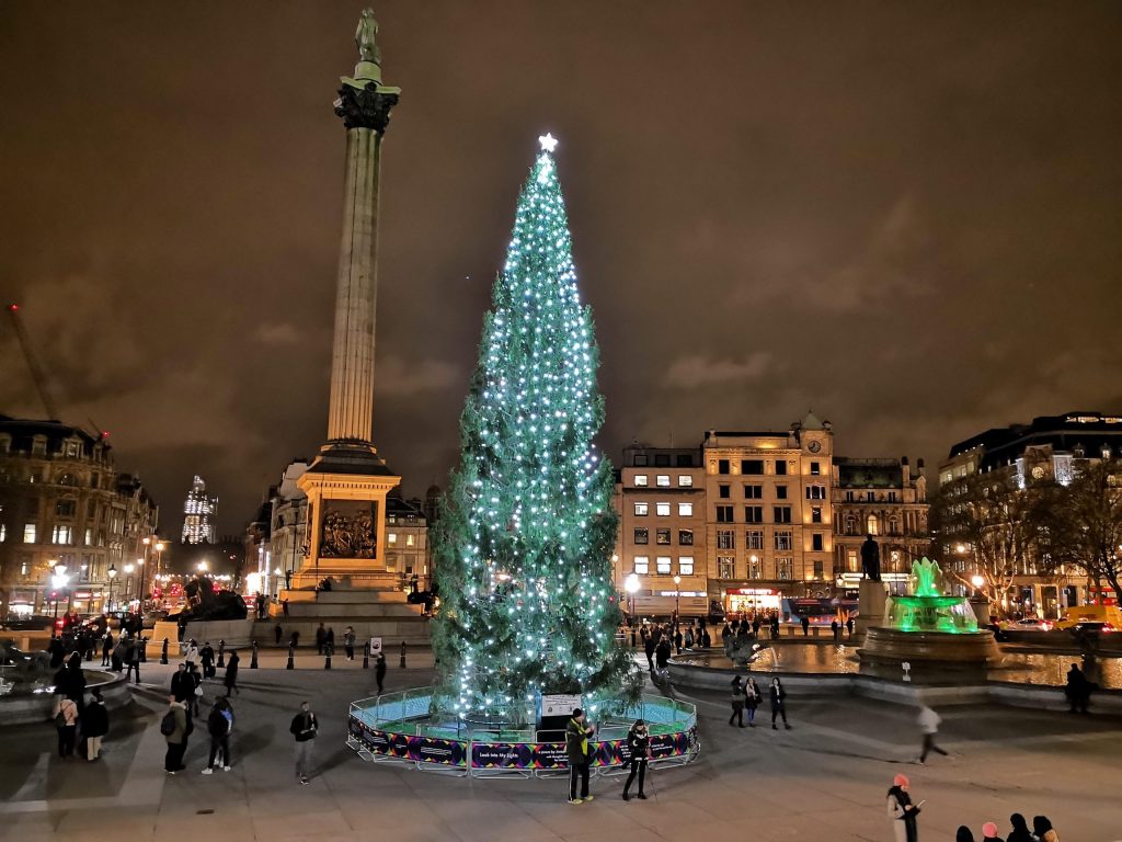 Trafalgar Square at night at New Year