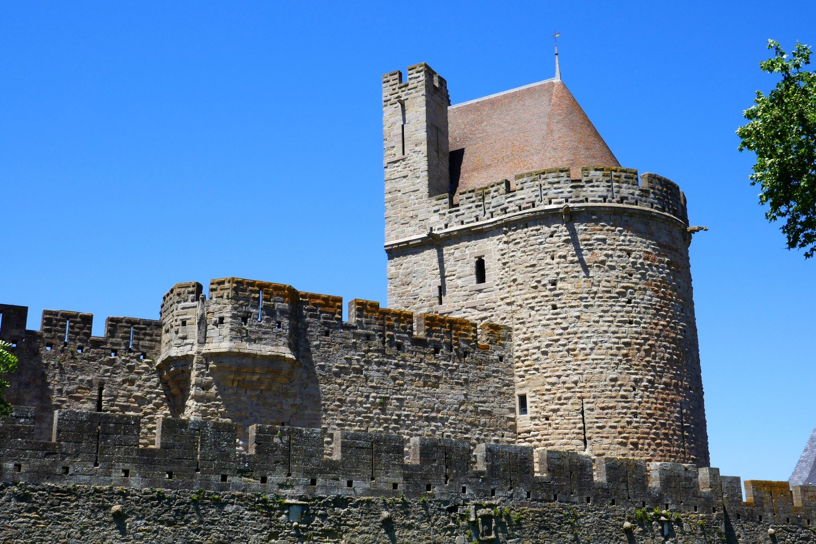 Outside the old walled citadel, La Cité, at Carcassonne.