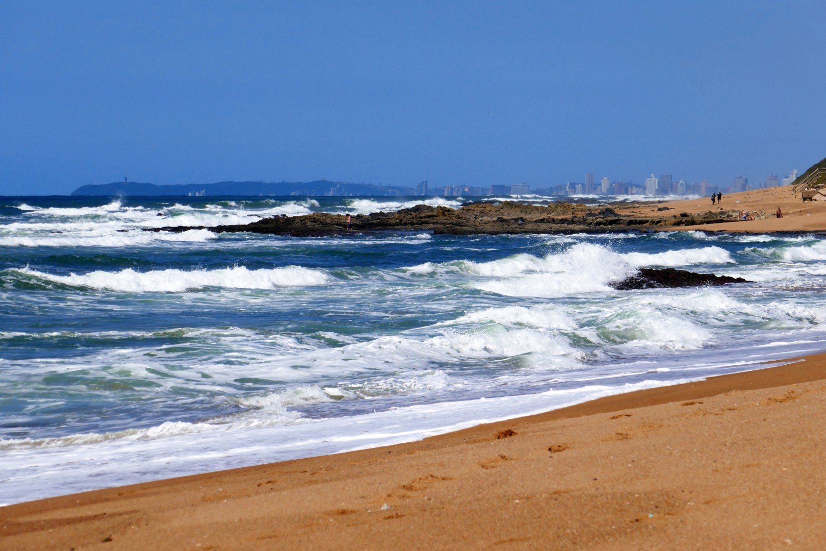 Rough seas on the beach at Umdloti, looking towards Durban.